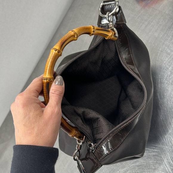 GUCCI Bamboo Shoulder Chocolate Brown Nylon Bag - Picture 6 of 6